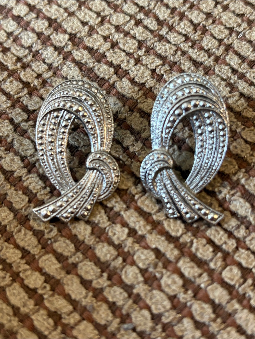 Vintage Silver-Tone Knot Marcasite Earrings